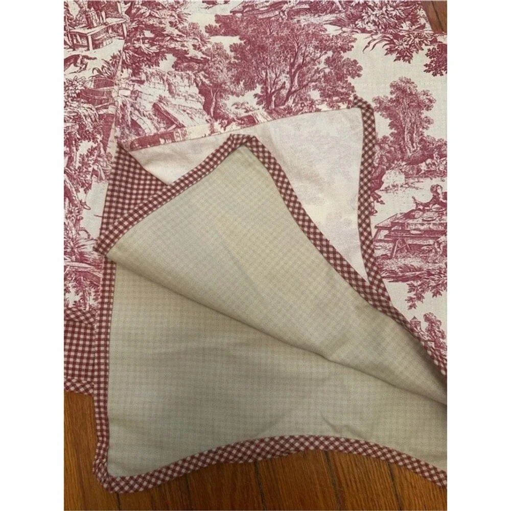 Vintage French Country Red Toile Window Treatment Set 10 Pc Cotton Made USA